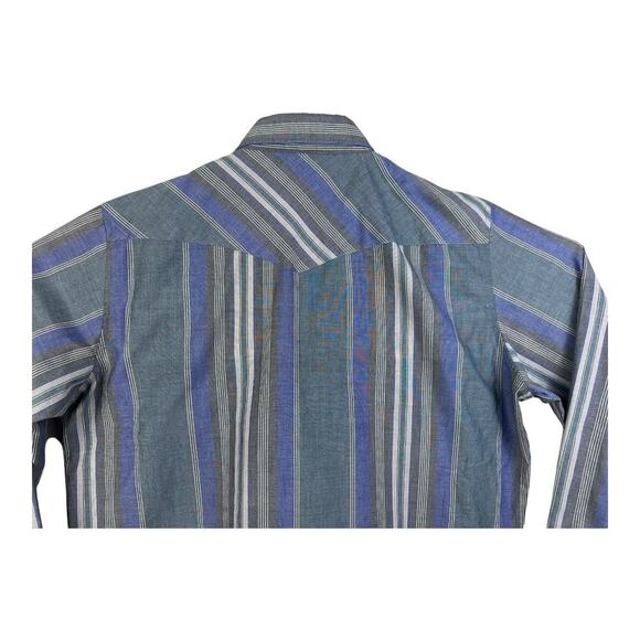 Dickies Men’s Pearl Snap Western Long Sleeve Striped Shirt Large Purple Denim - Picture 7 of 13